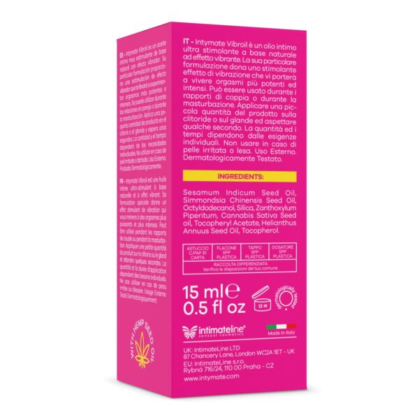 Frasco de 15 ml do óleo íntimo Intymate Vibroil da IntimateLine