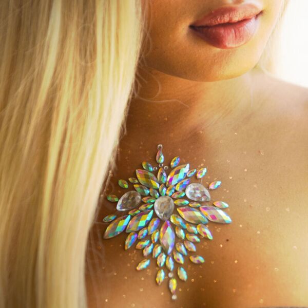 Joia corporal adesiva Leg Avenue Celestial Jewels, com pedraria prateada em design celestial