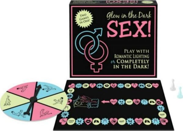 Jogo erótico de tabuleiro Kheper Games Glow in the Dark Sex! com a sua caixa