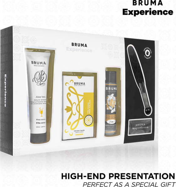 Kit erótico Bruma Xperience Sweet Temptation com vibrador líquido, lubrificante, óleo, pena e venda