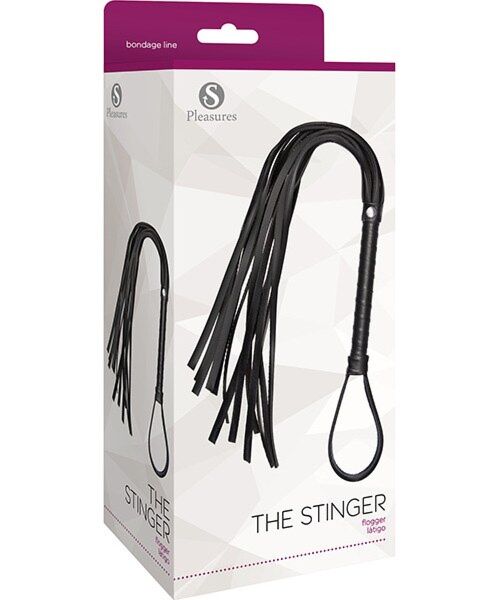 Chicote de tiras S Pleasures The Stinger, preto, com 13 tiras e cabo com correia