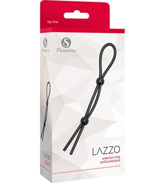Anel peniano S Pleasures Lazzo Ring de cor preta, com as suas duas bolas de fecho
