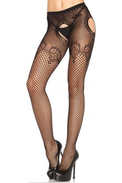 Collants de rede Leg Avenue Jess Duchess, com abertura e detalhes em renda