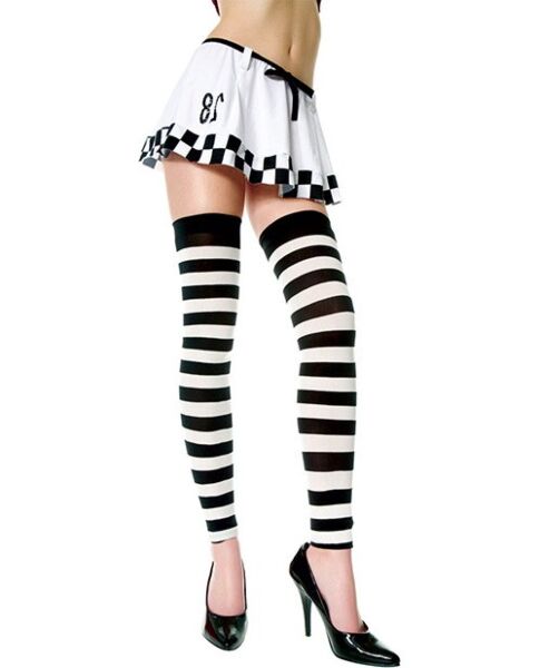 Leggings Music Legs Riscas Pretas e Brancas, com padrão de riscas grandes