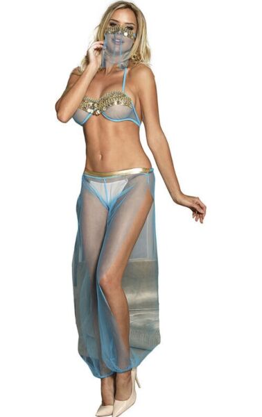 Conjunto de lingerie Subblime India Style com bralette azul e lantejoulas douradas