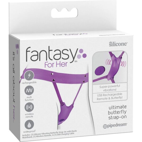 Arnês strap-on vibratório Pipedream Ultimate Butterfly Strap-On com peça curva e correias ajustáveis