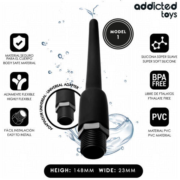 Duche anal Addicted Toys Modelo 1 com o respetivo adaptador universal para a mangueira
