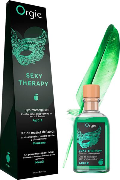 Kit de massagem beijável Orgie Lips Massage com óleo de 100 ml, pluma e guia de massagem