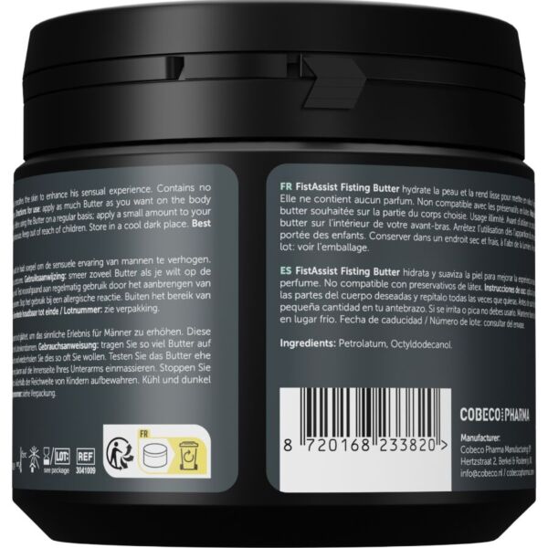 Embalagem de 500 ml do lubrificante em manteiga Cobeco Fist Assist Butter