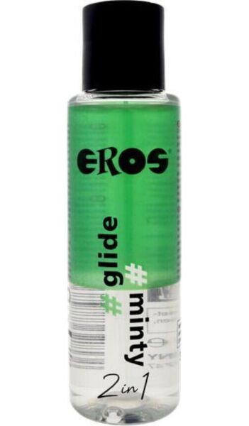 Frasco de 100 ml do lubrificante EROS 2 em 1 Glide Minty