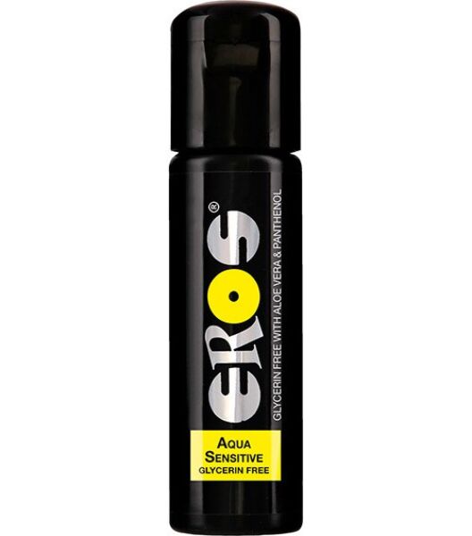 Frasco de 100 ml do lubrificante Eros Aqua Sensitive Glycerin Free