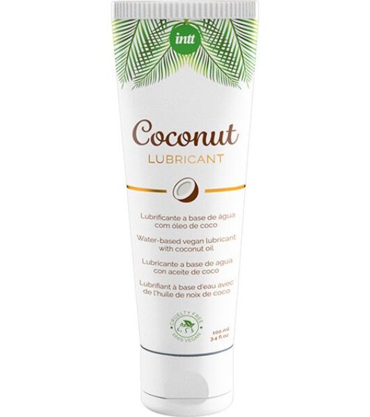 Embalagem de 100 ml do lubrificante à base de água INTT Vegan Coconut