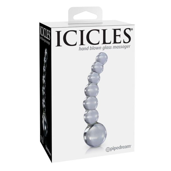 Massajador de vidro ICICLES N. 66 com eixo curvo e contas graduadas