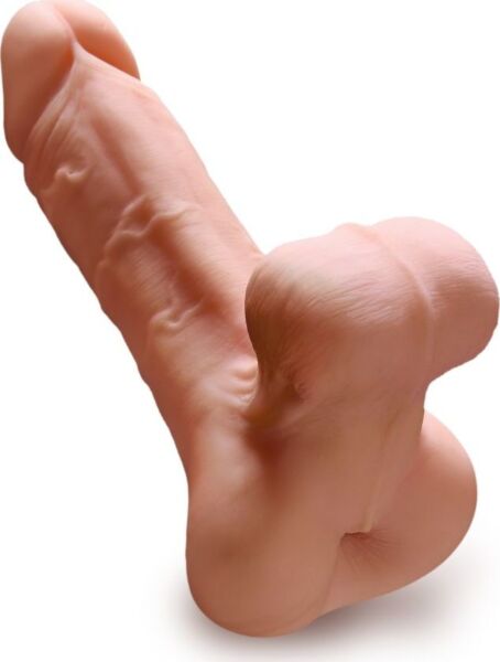 Masturbador PDX Male Reach Around com entrada anal, pénis exterior com veias em relevo e testículos realistas