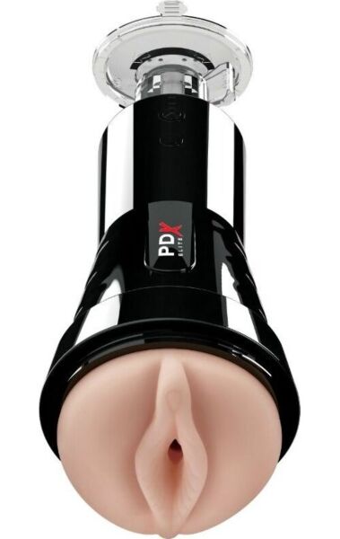Masturbador PDX Elite Cock Compressor da Pipedream, com a sua carcaça e ventosa