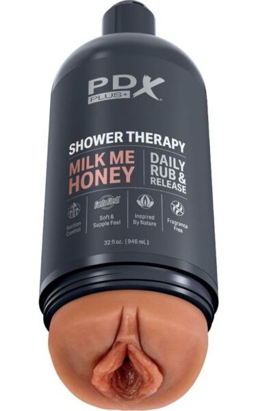 Masturbador PDX Plus Shower Therapy Milk Me Honey com forma de frasco de champô