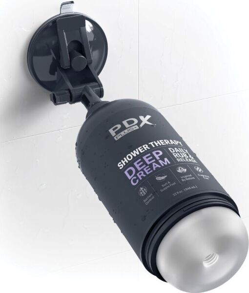 Masturbador PDX Plus+ Shower Therapy Deep Cream em forma de frasco de champô