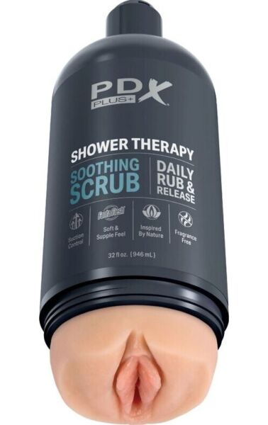 Masturbador PDX Plus Shower Therapy Soothing Scrub com forma de frasco de champô