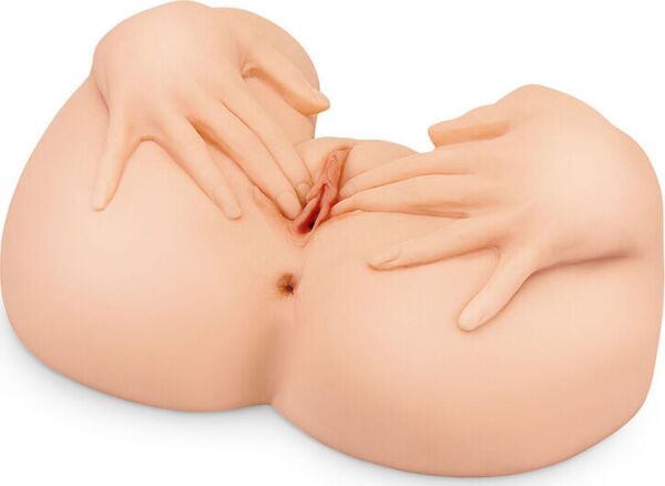 Masturbador PDX Plus Spread My Tight Pussy, com as duas mãos a afastar os lábios