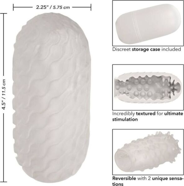 Masturbador CalExotics Boundless Reversible Nubby Stroker branco junto ao seu estojo