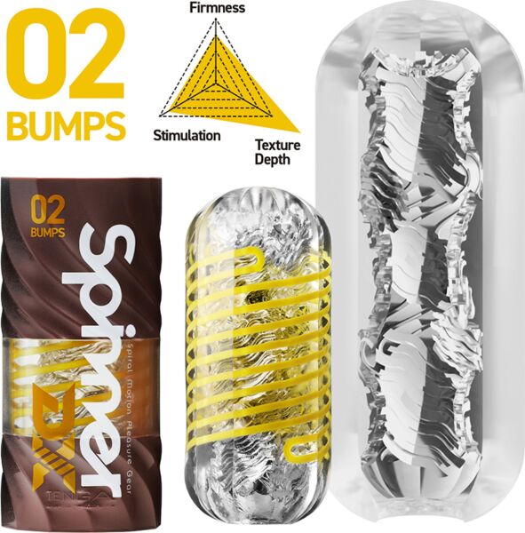 Masturbador Tenga Spinner DX 02 Bumps com o seu estojo e suporte de secagem