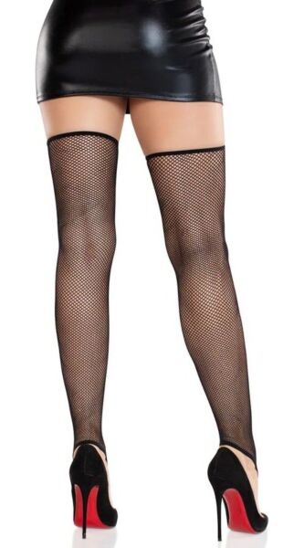 Meias de rede pretas Leg Avenue Stevie, sem pé e com tira no dedo