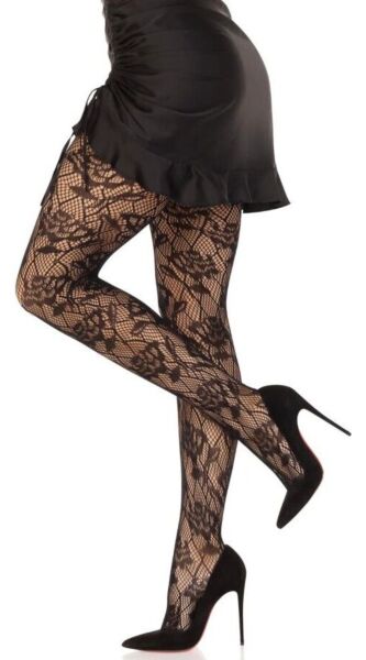 Collants de rede Leg Avenue Bow Net Tights em preto, com laços tecidos na rede