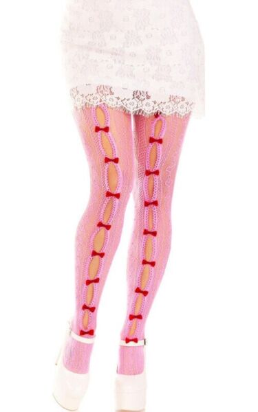 Collants de rede Leg Avenue Sweetheart Striped, às riscas com corações e mini laços