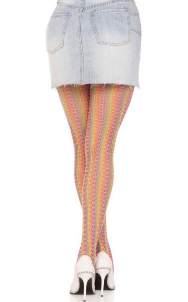 Collants de rede Leg Avenue Acadia Rainbow, com padrão arco-íris multicolor