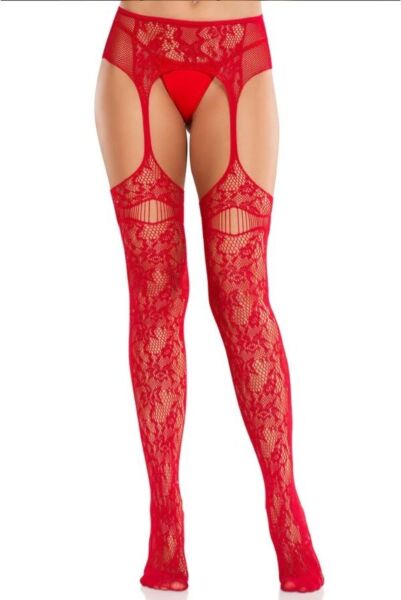 Meias com cinta-liga Leg Avenue Bloom Net, de renda de rosas e sem entreperna