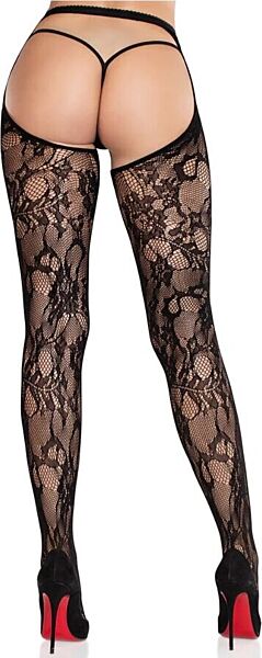 Collants de renda floral Leg Avenue Selene, com a entreperna e as costas abertas