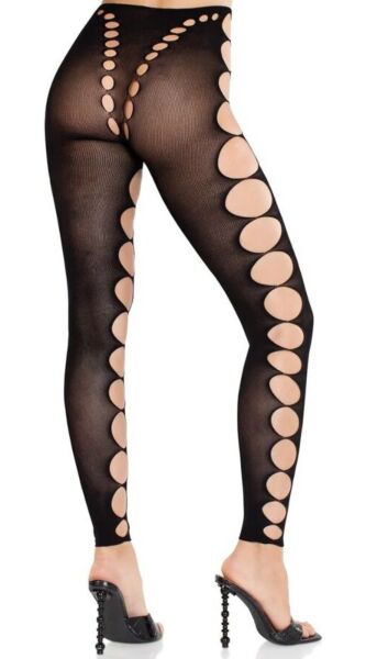 Collants sem pé Leg Avenue Maris em preto, com recortes nas ancas e nas pernas