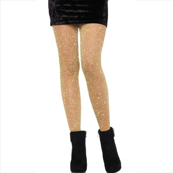Collants transparentes Leg Avenue Lurex Shimmer Gold, de cor dourada com brilho