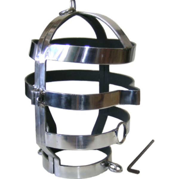 Máscara BDSM Metal Hard Mask with Steel Necklace com a sua coleira