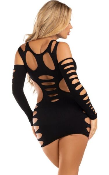 Vestido curto preto Leg Avenue Hits Different Shredded com laterais rasgadas