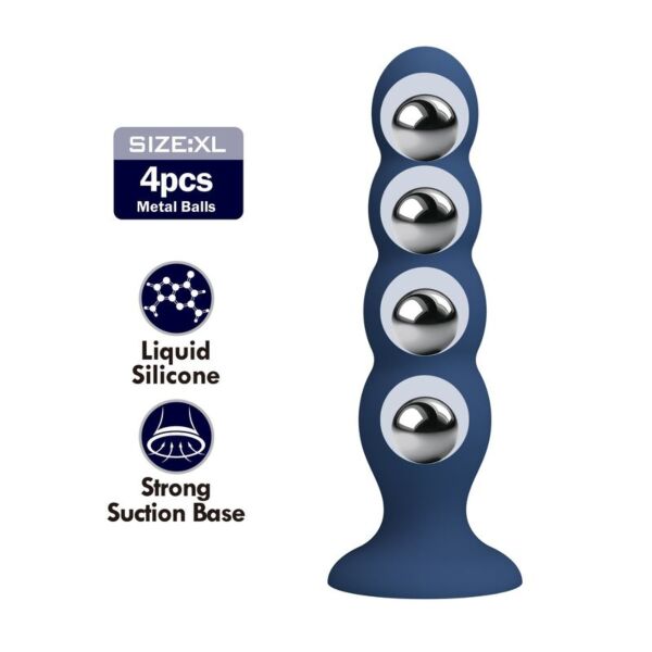 Plug anal Mr Play com esferas metálicas, de silicone azul e base com ventosa