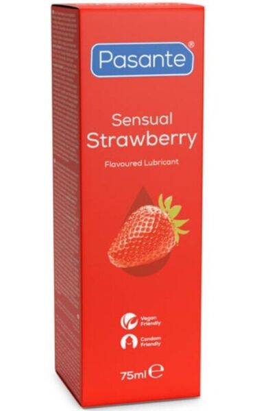 Frasco de lubrificante Pasante Sensual Strawberry de 75 ml com sabor a morango