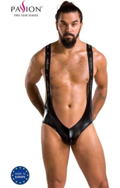 Body masculino Passion Body Bruno em lamé preto, com traseira tipo jockstrap