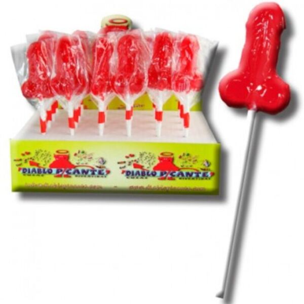 Chupa-chupa de goma Diablo Goloso morango da Diablo Picante, em forma de pénis