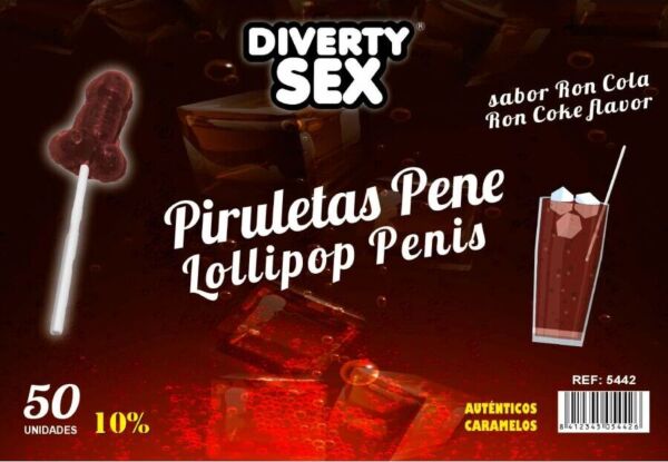 Frasco expositor com 50 chupa-chupas em forma de pénis Diablo Goloso