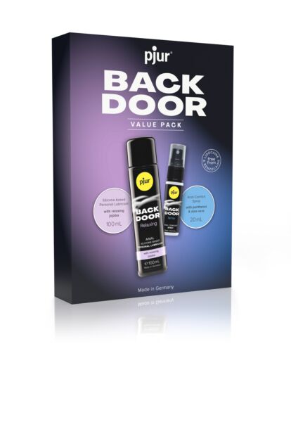 Pjur Back Door Value Pack, com o lubrificante Back Door Relaxing e o Back Door Spray