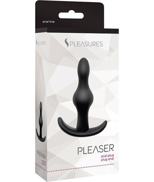 Plug anal S Pleasures Pleaser preto, com duas bolinhas graduais e base com batente