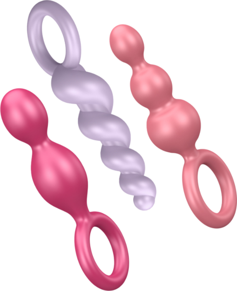 Conjunto de três plugs anais Satisfyer Booty Call, em espiral, em cone e de três esferas