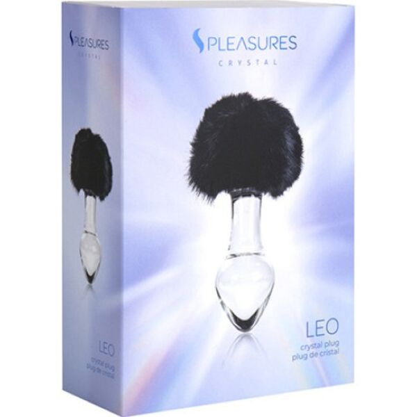 Plug anal S Pleasures Crystal Leo, transparente e com cauda de coelho preta
