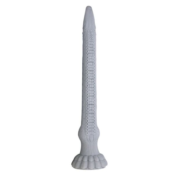 Dildo de fantasia Power Monsters Basilisk, em silicone cinzento pedra com relevos e base com ventosa