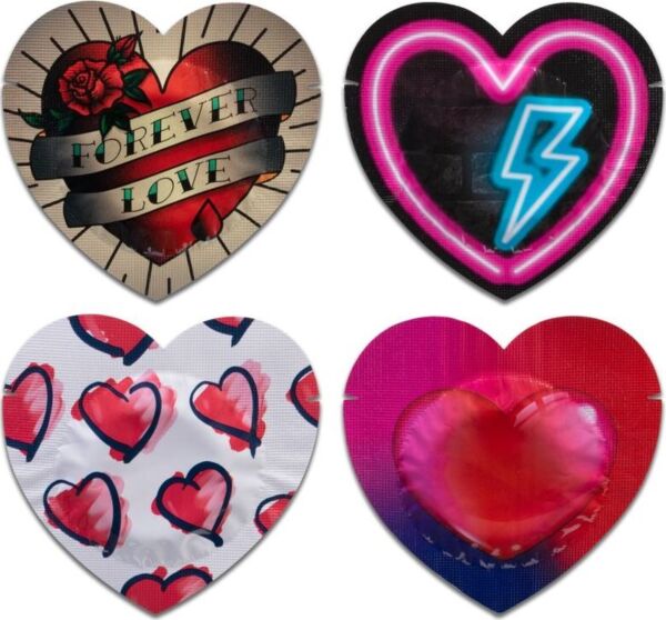 Preservativos Pasante Red Heart Shape 144, vermelhos e em saquetas com forma de coração