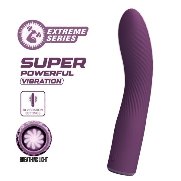 Vibrador Kissell de cor roxa, alongado e ligeiramente curvo