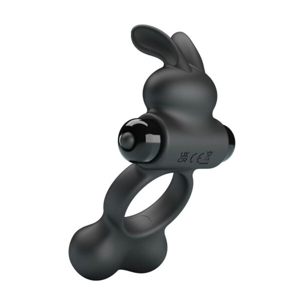 Anel vibratório Pretty Love com coelhinho, de cor preta