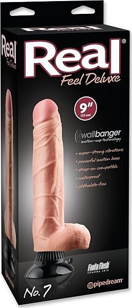 Vibrador Pipedream Real Feel Deluxe Nº 7 com glande marcada, veias em relevo, testículos e base com ventosa