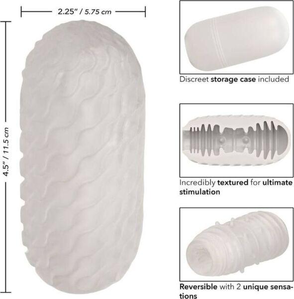 Masturbador CalExotics Boundless Reversible Ribbed Stroker branco junto ao seu estojo